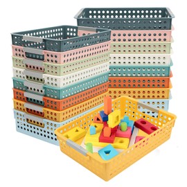 CeRaBuRET 24 Pack Classroom Baskets, Colorful Organizer Baskets, Classroom Storage Bin Book Basket, Pencils Storage Basket Plastic Book Bins for Study Room, Living Room Office Organizer