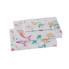 Luxury Home Collection Girls/Teens 3 Piece Twin Size Sheet Set Mermaid Under The Sea Star Fish Sea Horse Pink White Blue Green Yellow
