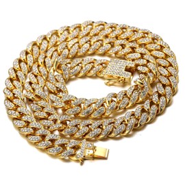 richhut Cuban Link Chain for Kids Teen - Luxury 18K Real Gold Plated - Iced Out Bling 14MM Width Necklace 16In - Fits Ages 8–16 - Giftbox Included