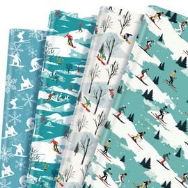 Skiing Wrapping Paper 12 Sheets Skiing Team Skier Snow Gift Wrap Sport Gift Packing Paper for Birthday,Party,Team Celebration 20"×28"