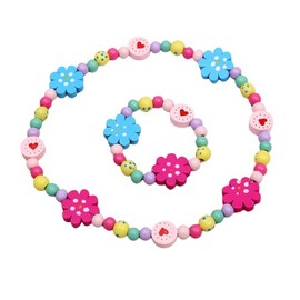 MHDAMAI Wooden Children's Jewellery Set, Unicorn Friendship Bracelet, Unicorn Beads Necklace and Bracelet, Gift for Girls, Birthday Party, Dress Up Costume Accessories, Flowers