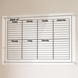 Neatsure Acrylic Weekly Calendar Whiteboard for Wall, 24"x16" Clear Planner Dry Erase White Board for List, Kitchen, Planning, Memo