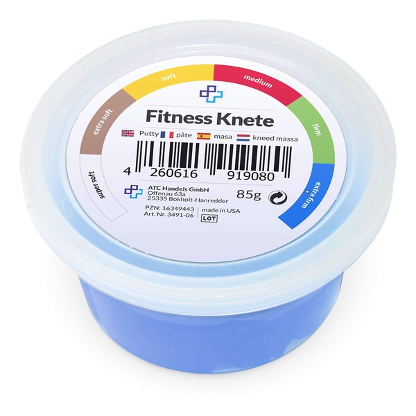 ATC Handels GmbH Fitness Clay in 6 Different Resistance Levels - for Hand Training, Anti-Stress, Hand Muscles, Fine Motor Skills - Malleable, Versatile and Strengthening (450 g - Blue, Extra Firm)