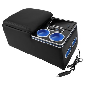 TENGBASE Center Console Organizer, Wireless Charging Phone Holder and Cup Holder for Cars and Trucks, Practical and Comfortable Car Center Console Storage Box, LED Light and Premium Leathe