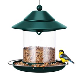 Bird Feeder, Hanging Metal Bird Feeders for Outdoors with 2LB Clear Tube Seed Capacity for Viewing Cardinal Finch, Chew Proof Wild BirdFeeders for Outside Garden Yard Decoration