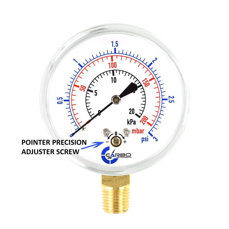 CARBO Instruments Diaphragm Low Pressure Capsule Gauge, 2-1/2" Dial, 3