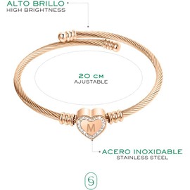 CLEPSIDRA® Pulseras de mujer personalizadas con inicial. Accesorios y regalos para mujer elegantes y resistentes. Joyeria de acero inoxidable con dijes para mujer A-Z. Brazalete ajustable. Gift, Jewelry