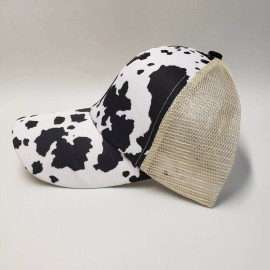 Unbranded Black Cow. Messy High Bun Ponytail Adjustable. Mesh back Trucker Baseball Cap.