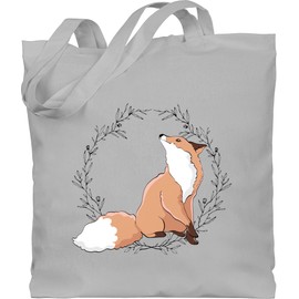 Shirtracer - Cotton Bag - Animals Guinea Pig Rabbit & Co. - Fox Fox Gift, 2 Light Grey