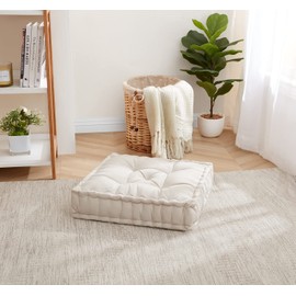 Sweet Home Collection Floor Pillow Large Square Tufted Decorative Cushion Faux Velvet Fabric Ultra Thick Fill for Kids and Adults, 4 Pack, Ivory 4 Count