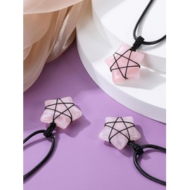 CrystalTears Rose Quartz Crystal Star Necklace for Women Natural Healing Crystal Gemstone Pendant Necklace Pink Quartz Crystal Stone Necklace Jewelry Valentines Gift for Her Girlfriend Women Wife