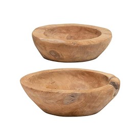 Creative Co-Op Teakwood, Set of 2 (Each One Will Vary) Bowl, Brown, 2