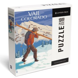 Lantern Press 1000 Piece Jigsaw Puzzle, Vail, Colorado, Skier Carrying Skis