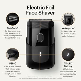 MANSCAPED® The Handyman™ Compact Face Shaver – Portable Men’s Travel Facial Hair Groomer, USB-C Rechargeable Razor, Electric Foil Face Shaver, Waterproof, Cordless, Dual-Action SkinSafe® Foil Blades