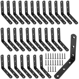 ZEONHAK 30 Pack Black L Bracket, 4 x 4 Inch Heavy Duty Corner Brace Bracket, Shelf Bracket for Wood Chair Bookshelf Cabinets Furniture, with Screws