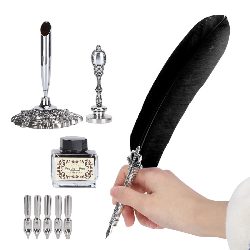 Quill Pen Set Feather Writing Dip Pen Stamp Students Teacher