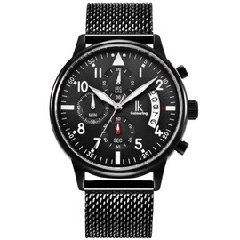 Alienwork IK Chronograph Men's Women's Watch with Mesh Strap, black