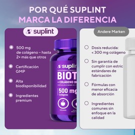 Biotina 300 mcg con Colágeno Hidrolizado 500 mg – Cápsulas Veganas para Cabello, Piel y Uñas – Suplemento Natural de Apoyo Diario – Sin OGM, Sin Gluten, Sin Azúcar – 60 Cápsulas