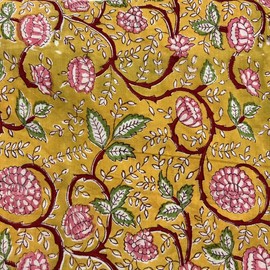 E-Tailor® Indian Handmade Ethnic 100% Cotton Running Hand Block Print Natural Fabric for Dressmaking, Sewing, Crafting, Upholestry Fabric by The Yards (Yellow, 3 Yards)