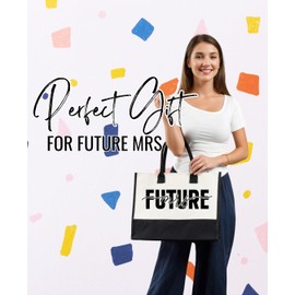 InnoBeta Bride Gifts, Canvas Tote Bag with Makeup Bag, Bride to Be Gifts for Wedding, Bridal Shower, Bachelorette Party, Important Miss to Mrs Stuff Bag with Shoulder Strap for Future Mrs - Mrs