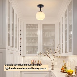 Bagood Black Semi Flush Mount Ceiling Light Fixture Milk Glass Light Fixture Mid Century Flush Mount Ceiling Light Black Flush Mount Ceiling Light Schoolhouse Light Fixture for Dining Room(Bulb Incl.)