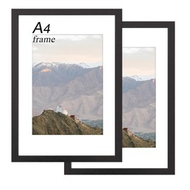 A4 Picture Frame Set of 2-21x29.7 cm, A4 Black Frame with Plexiglass, A4 Frames for Wall Mount, Picture Frames for Family Display Pictures Wall Gallery Photo Frames