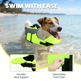 VIVAGLORY Front Float Dog Life Vest, Dog Life Jacket for Swimming & Boating, Swimming Vest with Chin Float & Handle, Ripstop & Buoyancy for Puppy Doggy, L, Bright Yellow