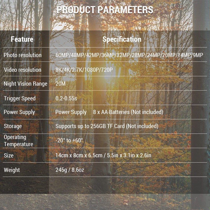 Wildlife Camera 8K Video 60MP Image Water Resistant Trail Cam