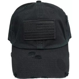 Peerless Embroidery USA American Flag Patch Distressed Hat Slouch Vintage Black