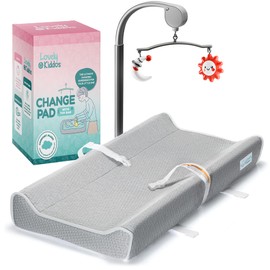 Changing Pad - Foam Contoured Baby Changing Pad for Dresser, Washable Soft & Removable Non-Slip Outer Cover + Inner Waterproof Lining, Bonus Portable Toy Bar with Music Mode Included