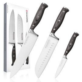 diamosteel 3PCS Knives Set for Kitchen, Include Chef & Santoku & Paring Knife, Professional Cooking Knife Set with Ergonomic Pakkawood Handle Elegant Present Box Dishwasher Safe Knife