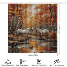 FOCCAFB Abstract Forest Horse Shower Curtain Sets with Non-Slip Rug, Toilet Lid Cover and Bath Mat, Nature River White Animal Shower Curtain Sets with 12 Hooks, Shower Curtain for Bathroom Set Decor