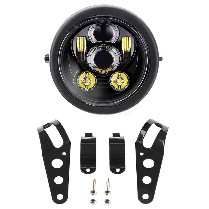 ZZJAUBI Black 5-3/4inch Headlight with Motorcycle Headlight Housing Bucket compatible