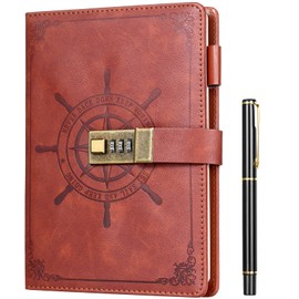 Kesote Diario con Contraseña Libreta con Candado de combinación Diario secreto A5 con Bolígrafo Diario con Llave Tapa Dura 212 Páginas (Marrón)