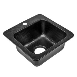 Monarch Abode Kitchen & Bar Sink – 15-inch Baxter Drop in Small Bar Sink, Hand Hammered Matte Black Aluminum Sinks with Faucet Hole for Wet Kitchens, Decorative Kitchen Sinks, Single Drop in RV Sinks