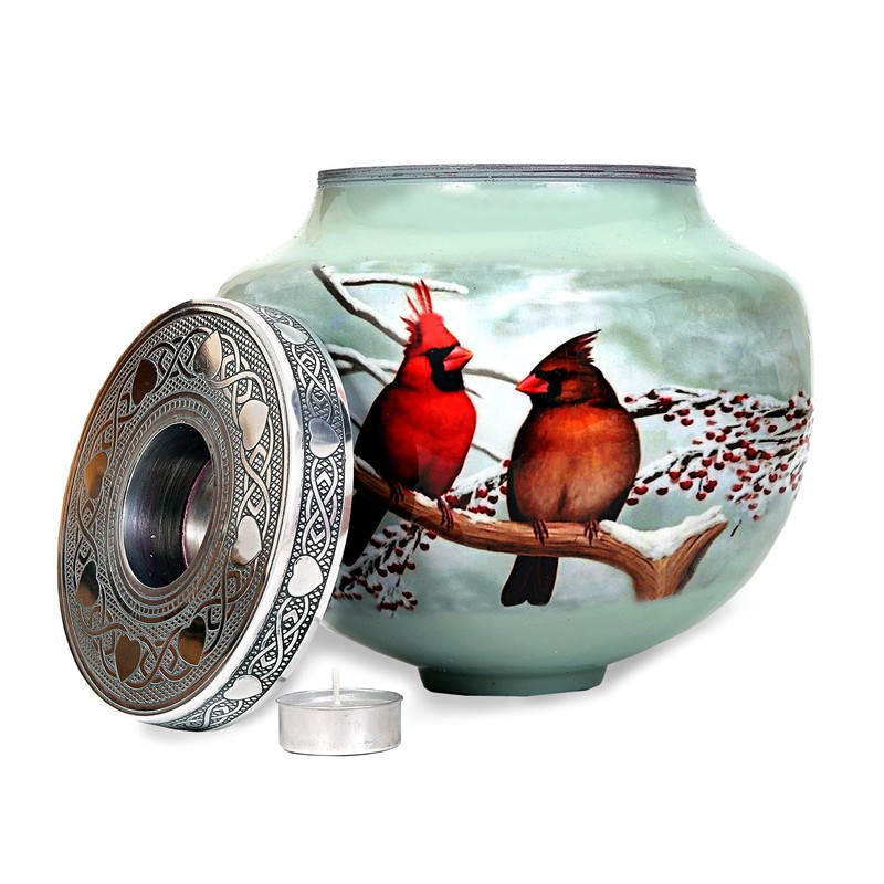 hlc Cardinal Couple Bird Candle Urn - Keepsake Urn for