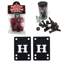 Thunder Skateboard Bushings 90a Conical Red + H Block Risers 1" Hardware