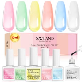 Saviland 5 in 1 Builder Nail Gel Set - 6 Colors Clear Pink Jelly Translucent Builder Gels for Nails Builder Gels in a Bottle Nail Strengthener Gel Overlay For Nails Extension, Nail Art Gifts for Women