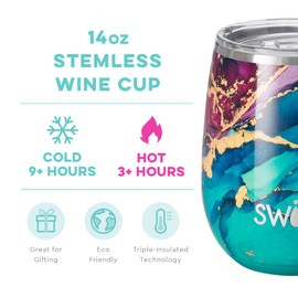 Swig Life 14oz Insulated Wine Tumbler with Lid | 40+ Pattern Options | Dishwasher Safe, Holds 2 Glasses, Stainless Steel Outdoor Wine Glass (Gemstone)