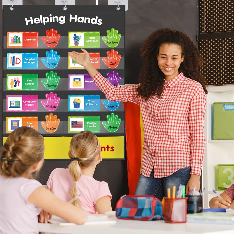 ABCxGOOD Helping Hands Pocket Chart,Classroom Jobs and Management Pocket Chart,