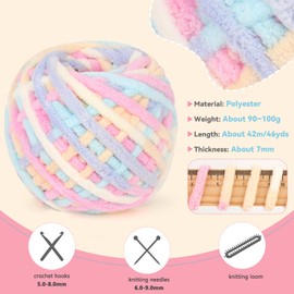Reessy Chunky Yarn, 400g(4×100g) Chunky Wool for Knitting, Soft Fluffy Velvet Thick Yarn Set, Rainbow Plush Yarns for Crochet Blankets Sweaters Shoes Hats Scarves and Amigurumi(Rainbow)