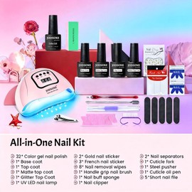 JODSONE 36Pcs Gel Nail Polish Kit with 4 Functional Adhesive Bottles Kit Soak Off Manicure Tools Gifts