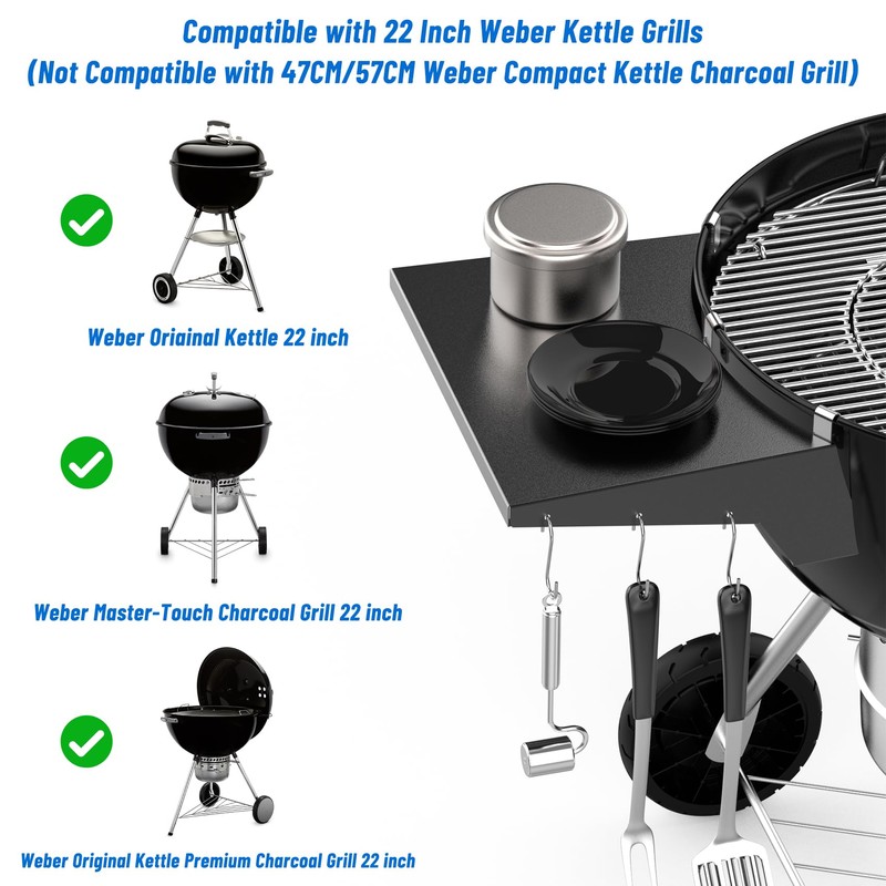 Charkettle Grill Table Shelf Compatible with Weber 22 Inches Kettle