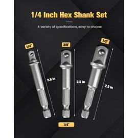 BOEN Impact Grade Socket Adapter Set, 3-PCS Drill Bit Adapter with Bit Holder, Sizes 1/4", 3/8", 1/2", 1/4-Inch SAE Hex Shank, Cr-V, for Cordless Drill & Screwdriver, Power Drill & Driver