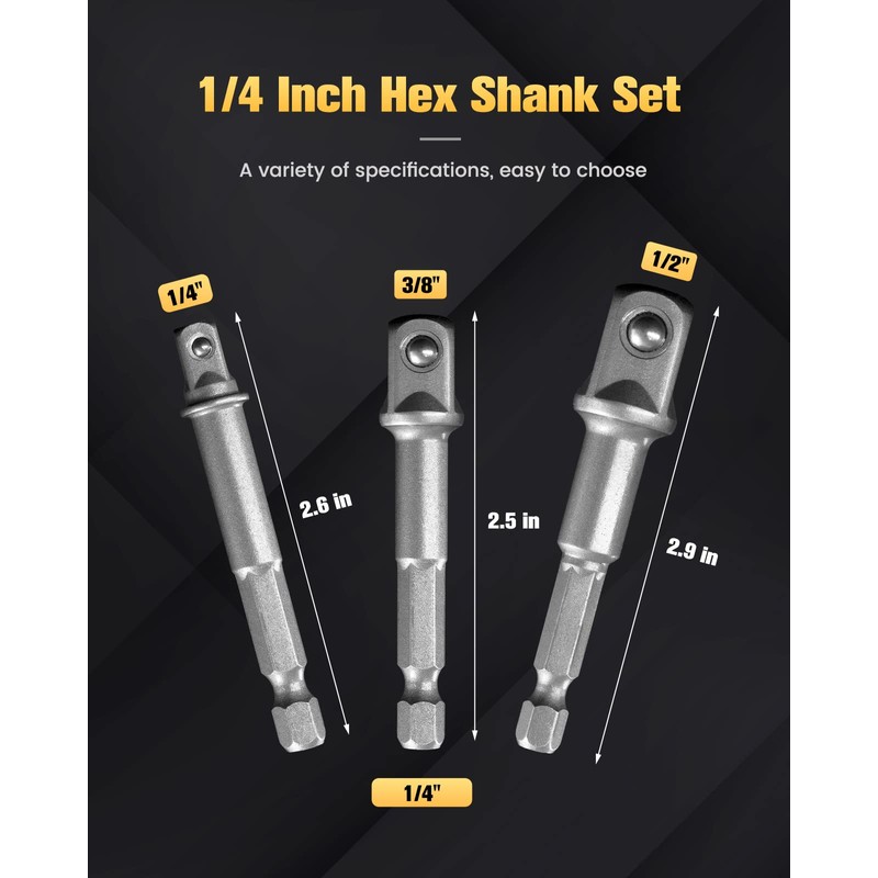 BOEN Impact Grade Socket Adapter Set, 3-PCS Drill Bit Adapter