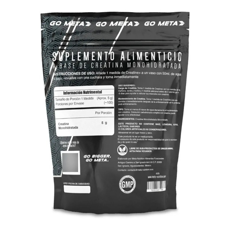 Monohidrato De Creatina Meta Nutrition 500 G. 100 Servicios