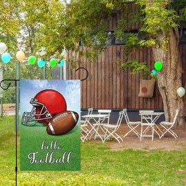 Super Bowl Hello Football Garden Flag 12x18 Double Sided, Burlap Small Vertical Holiday Party Sports Yard Outdoor Outside Decoration (Only Flag)