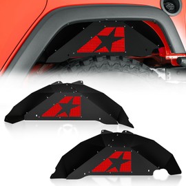 SUORTO Rear Inner Fender Liners Compatible with 2007-2018 Wrangler JK & JKU Unlimited Sport Sahara Rubicon, Bolt-on Style Mud Guards Steel Wheel Cover Fenders Flares (2/4 Doors) (Slanting Red Stars)