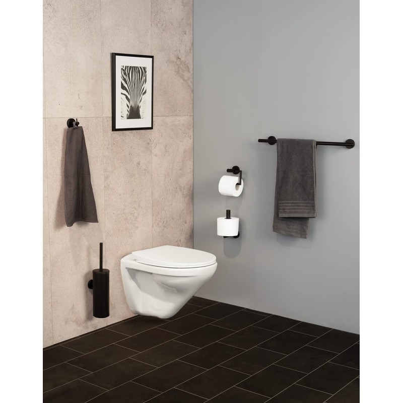 WENKO Bosio Toilet Roll Holder Black Matt Stainless Steel Rustproof