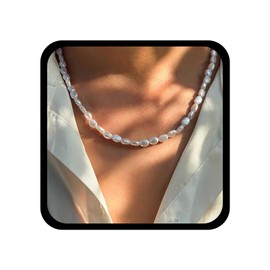 Allereya Vintage Irregular Pearl Choker Necklace Wedding Pearl Chain Necklace Silver Baroque Pearl Necklace Irregular Small Pearl Necklace Pearl Bead Necklace Jewelry for Women